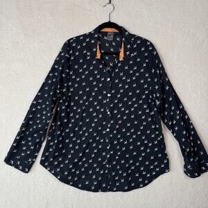 Casual Studio Womens XL Top Birds Button Down Blouse Cotton Lightweight